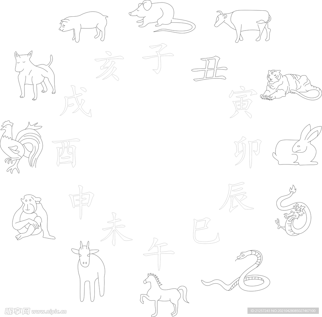 十二生肖矢量线稿
