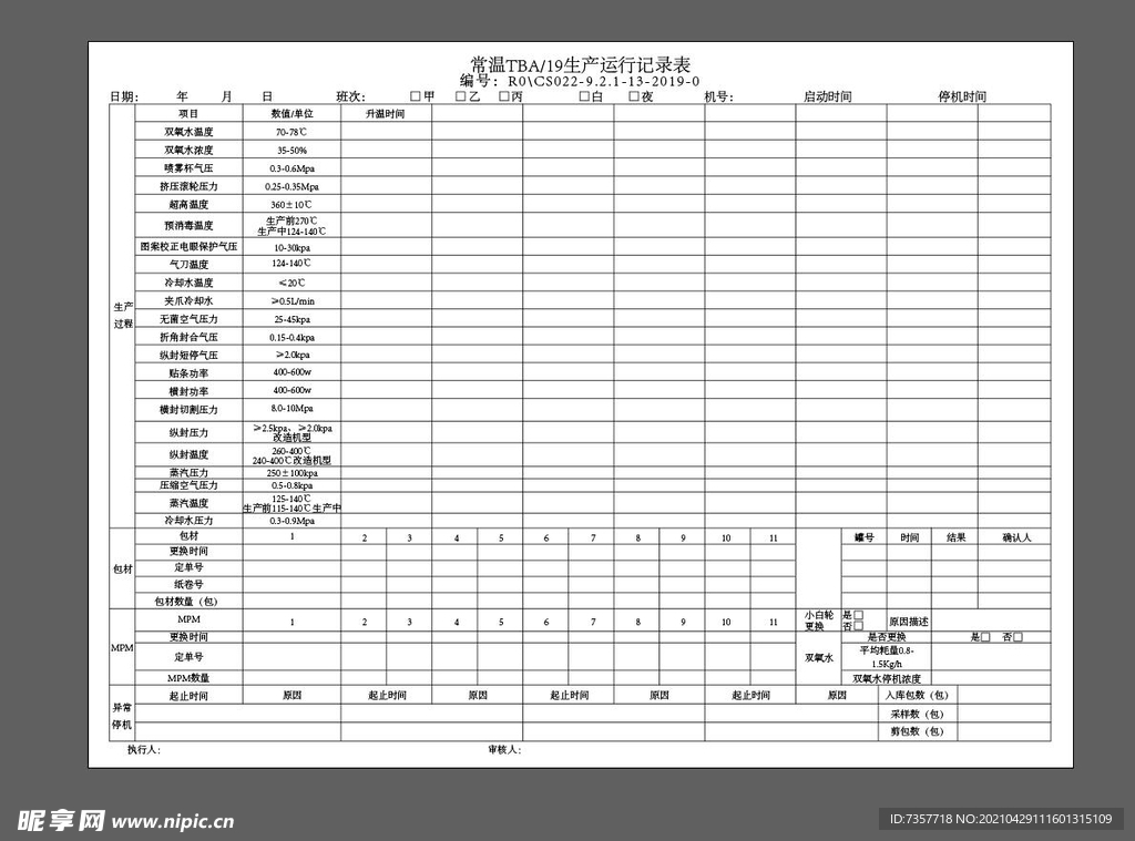 常温生产表