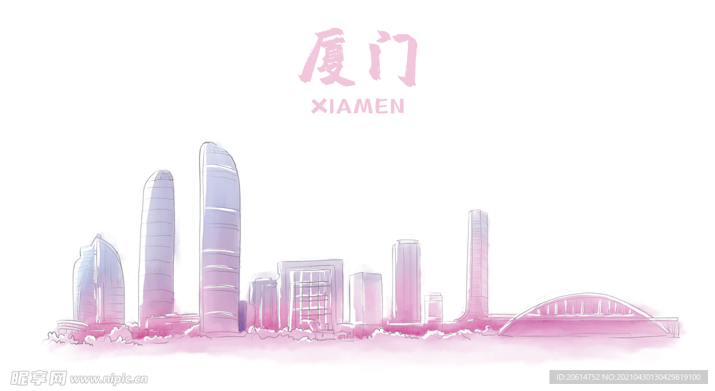 手绘厦门地标建筑漫画