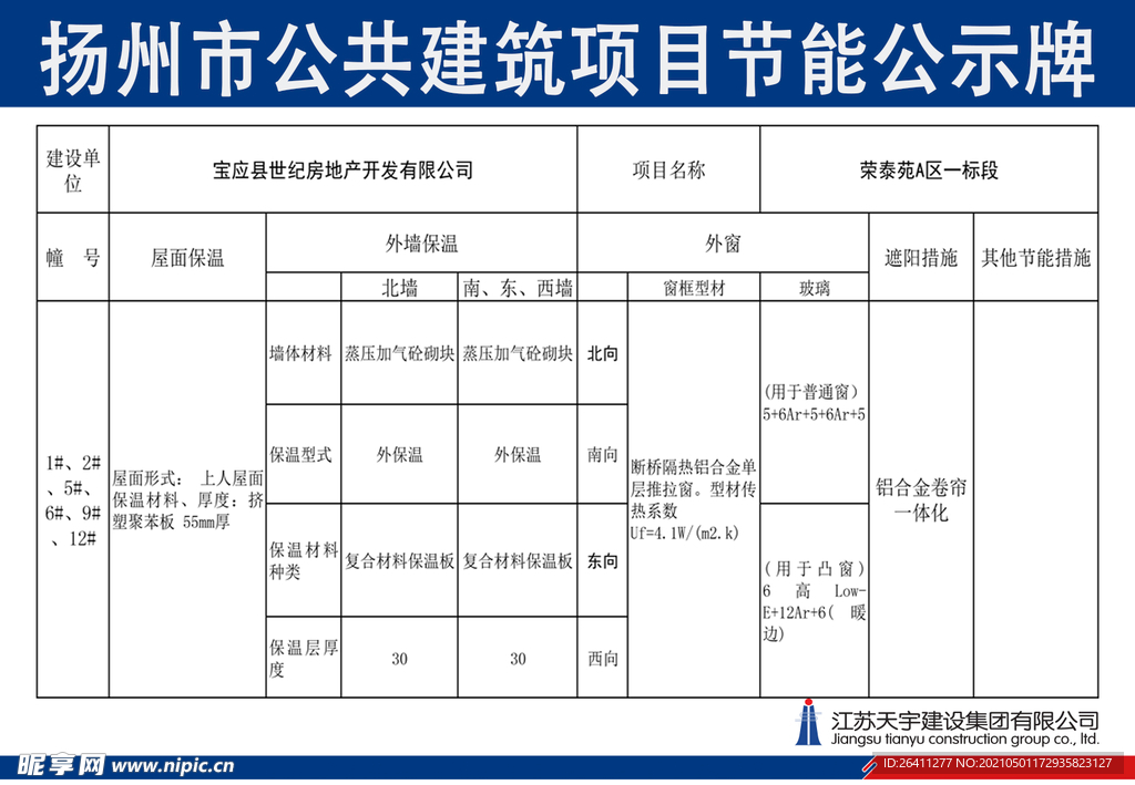 扬州市公共建筑项目节能公示牌