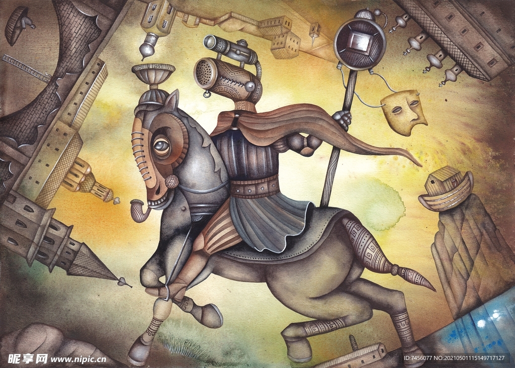 骏马木头人骑士高清插画