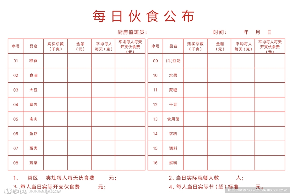 幼儿园学校食堂菜单公示栏