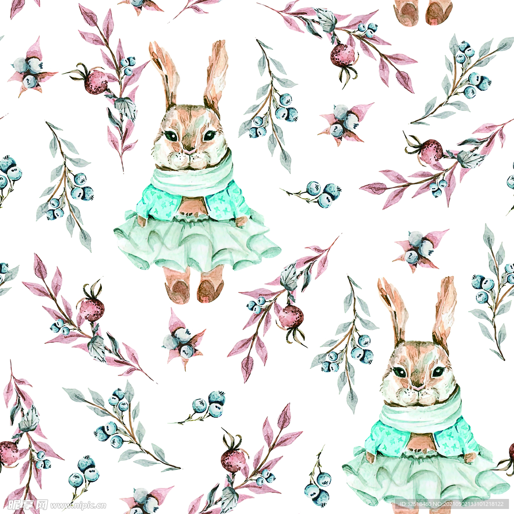 卡通手绘水彩兔子