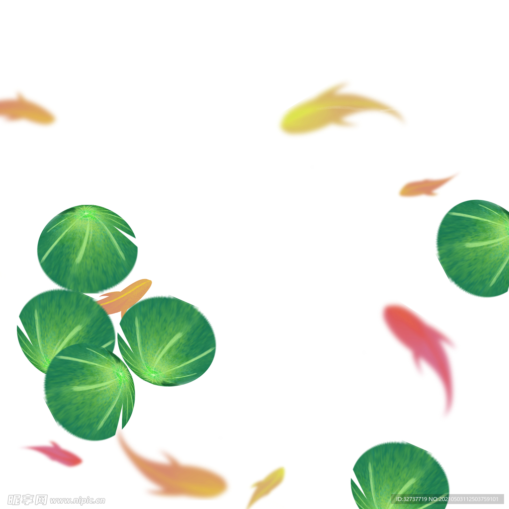 插画荷叶游鱼元素