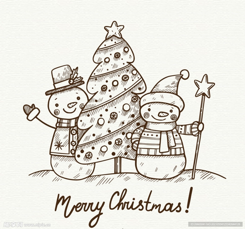 手绘圣诞树和雪人