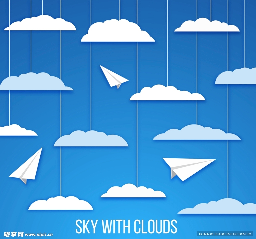 天空中的云朵和纸飞机