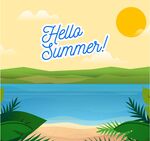 夏季江水和绿地