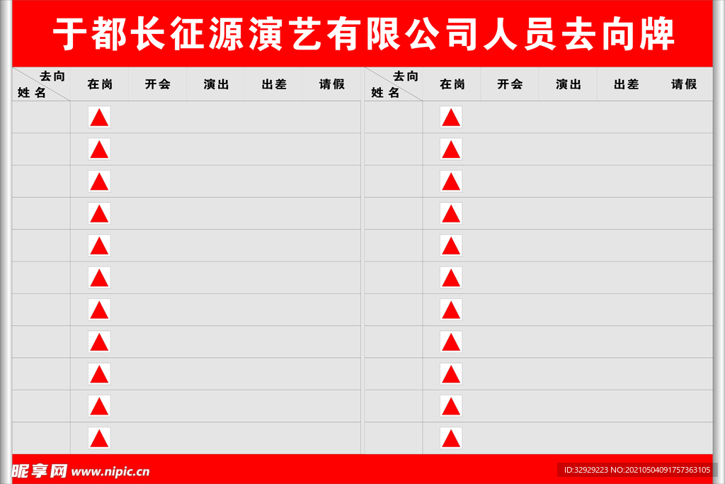 人员去向牌