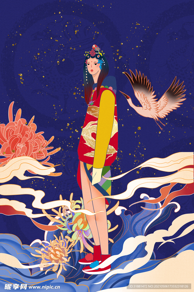 国潮风手绘插画