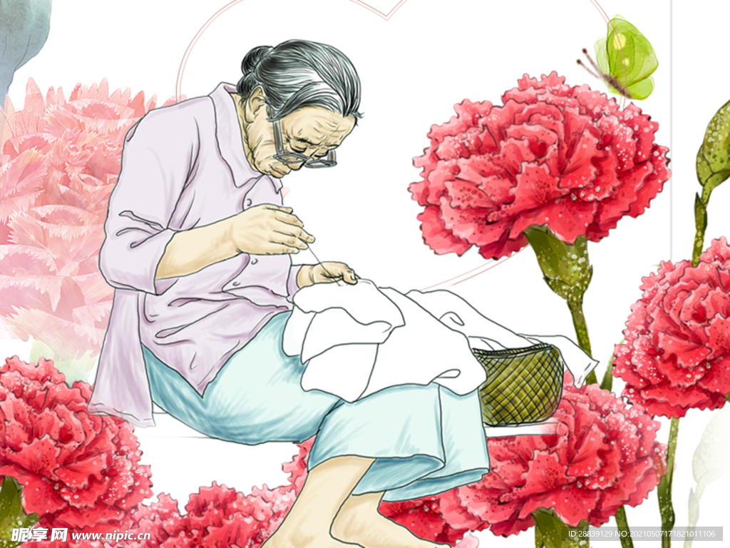 母亲节康乃馨母亲和花