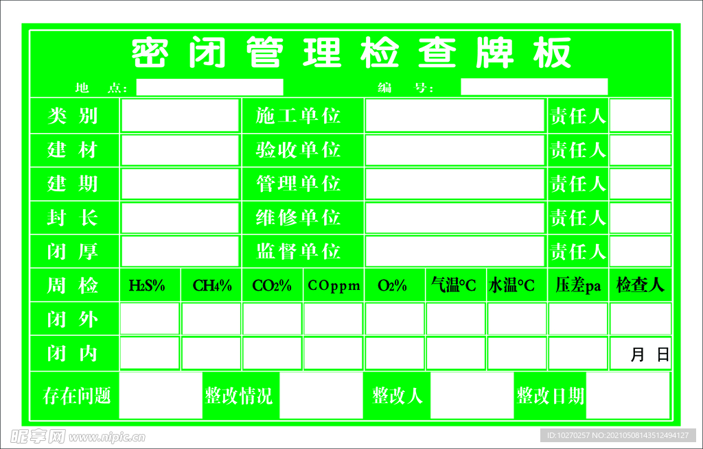 密闭管理  管理牌 责任牌 