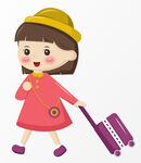 卡通女孩拖行李箱旅游