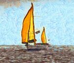 抽象油画金色帆船装饰挂画