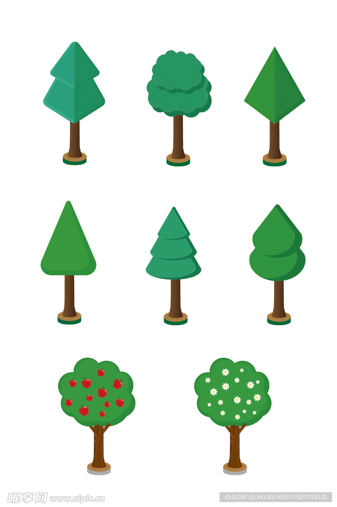 微立体各类树木矢量图素材
