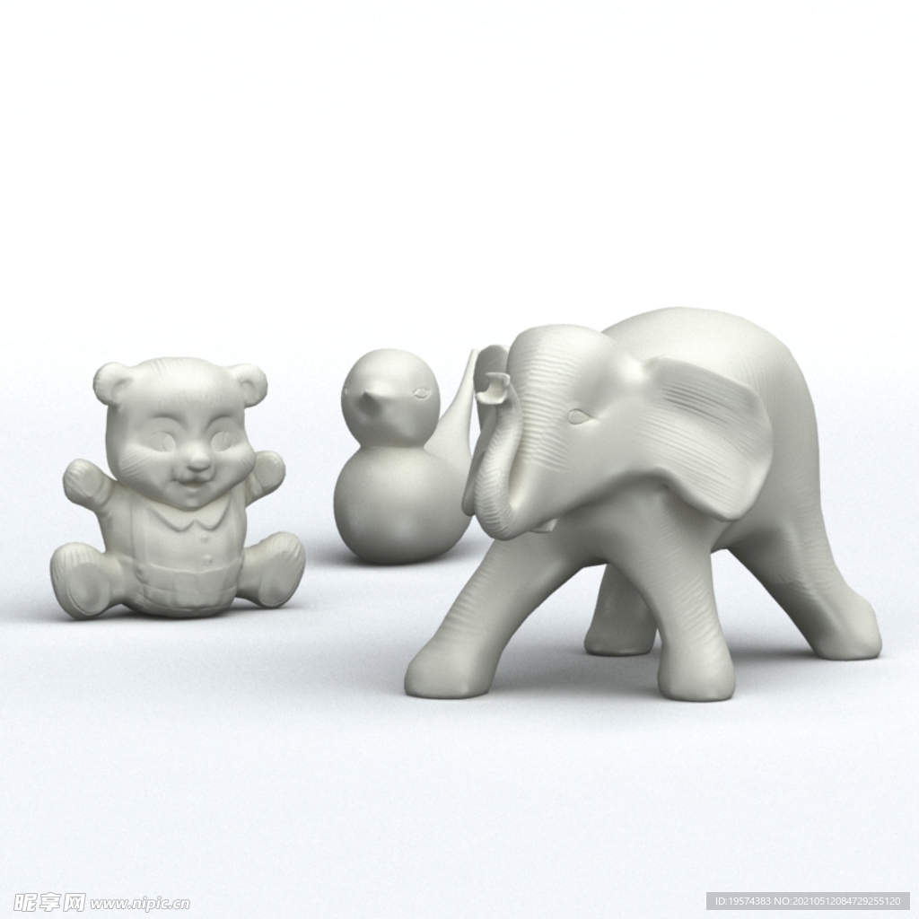 c4d模型大象小熊鸭子陶瓷摆件