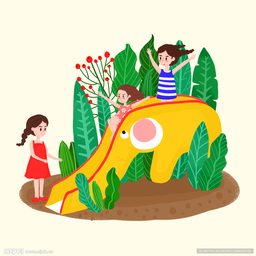  小伙伴玩滑梯 