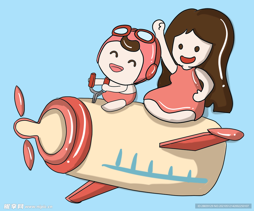 卡通儿童坐飞机元素