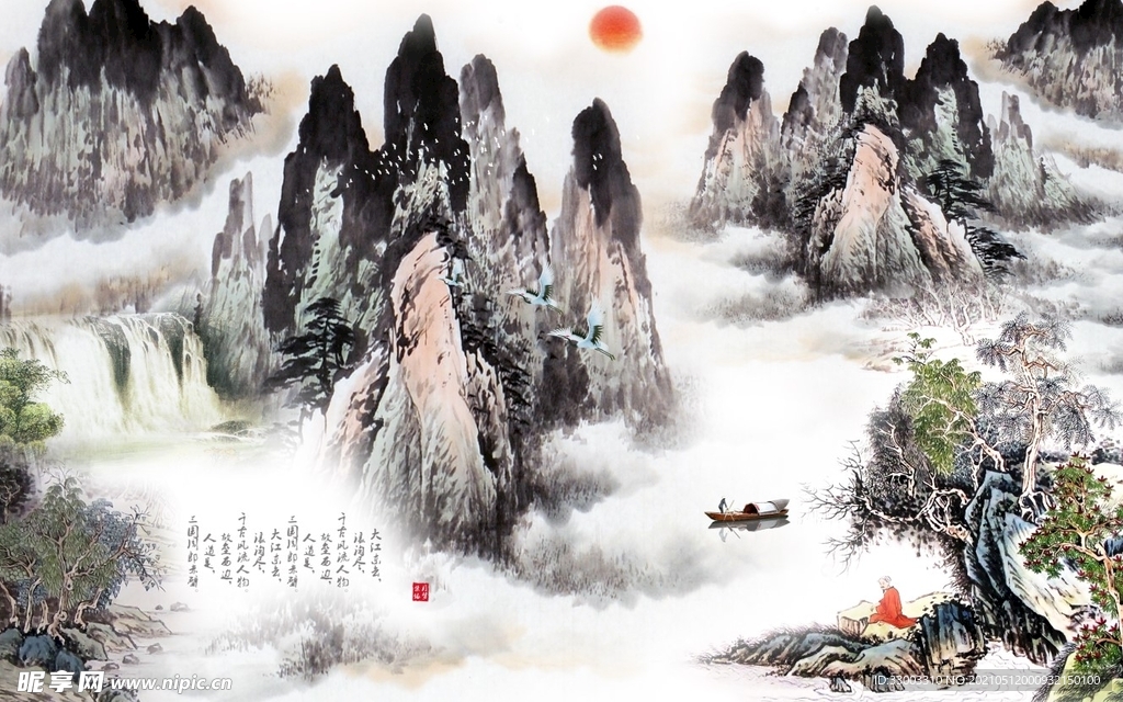 江山如画中式背景墙