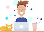 矢量有猫陪着办公的男人