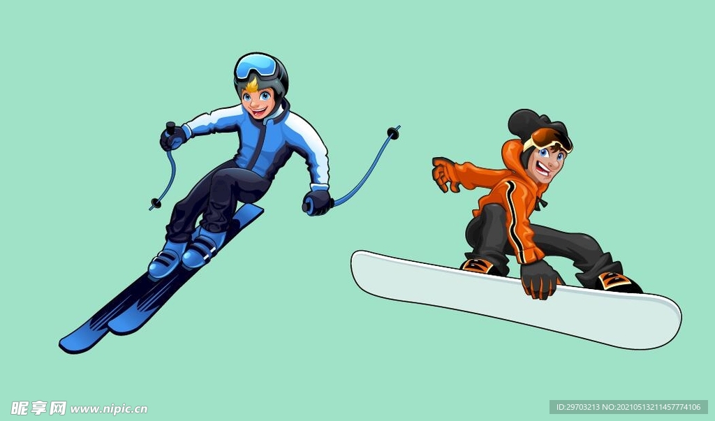 卡通滑雪运动员