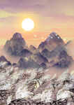 日暮下的大山风景