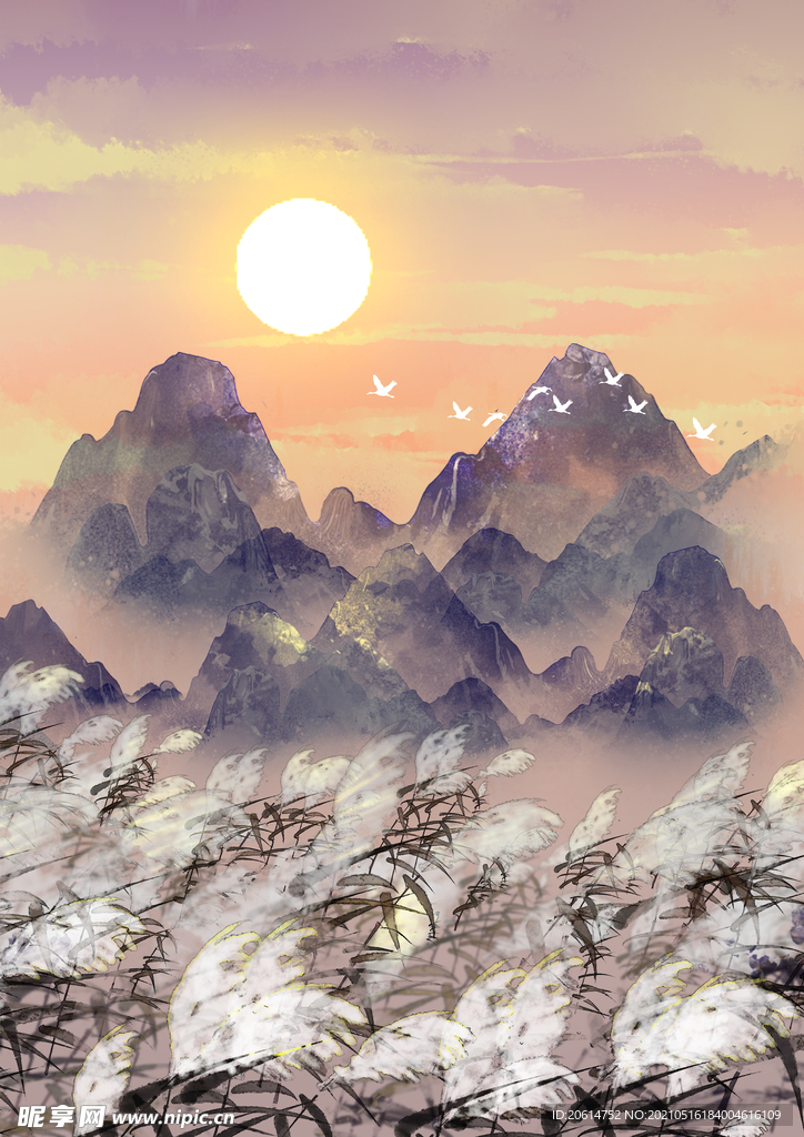 日暮下的大山风景