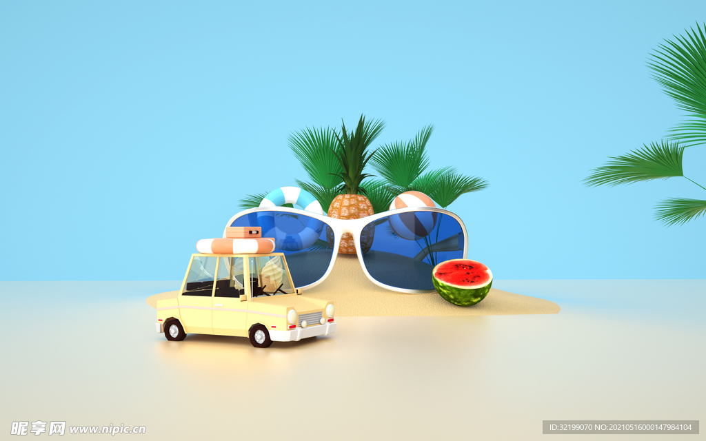 3D夏日旅行场景