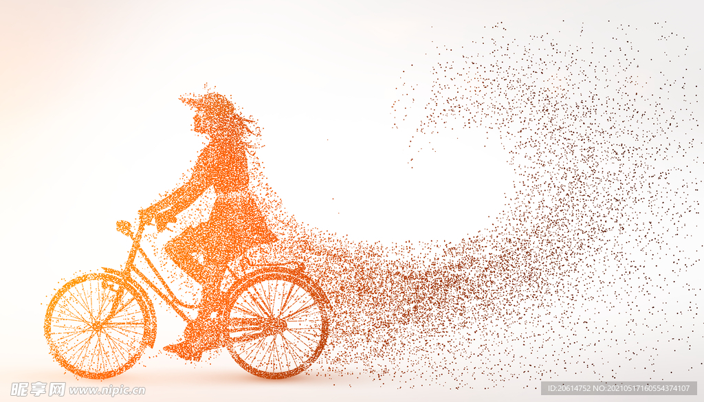 骑自行车的女生粒子造型海报
