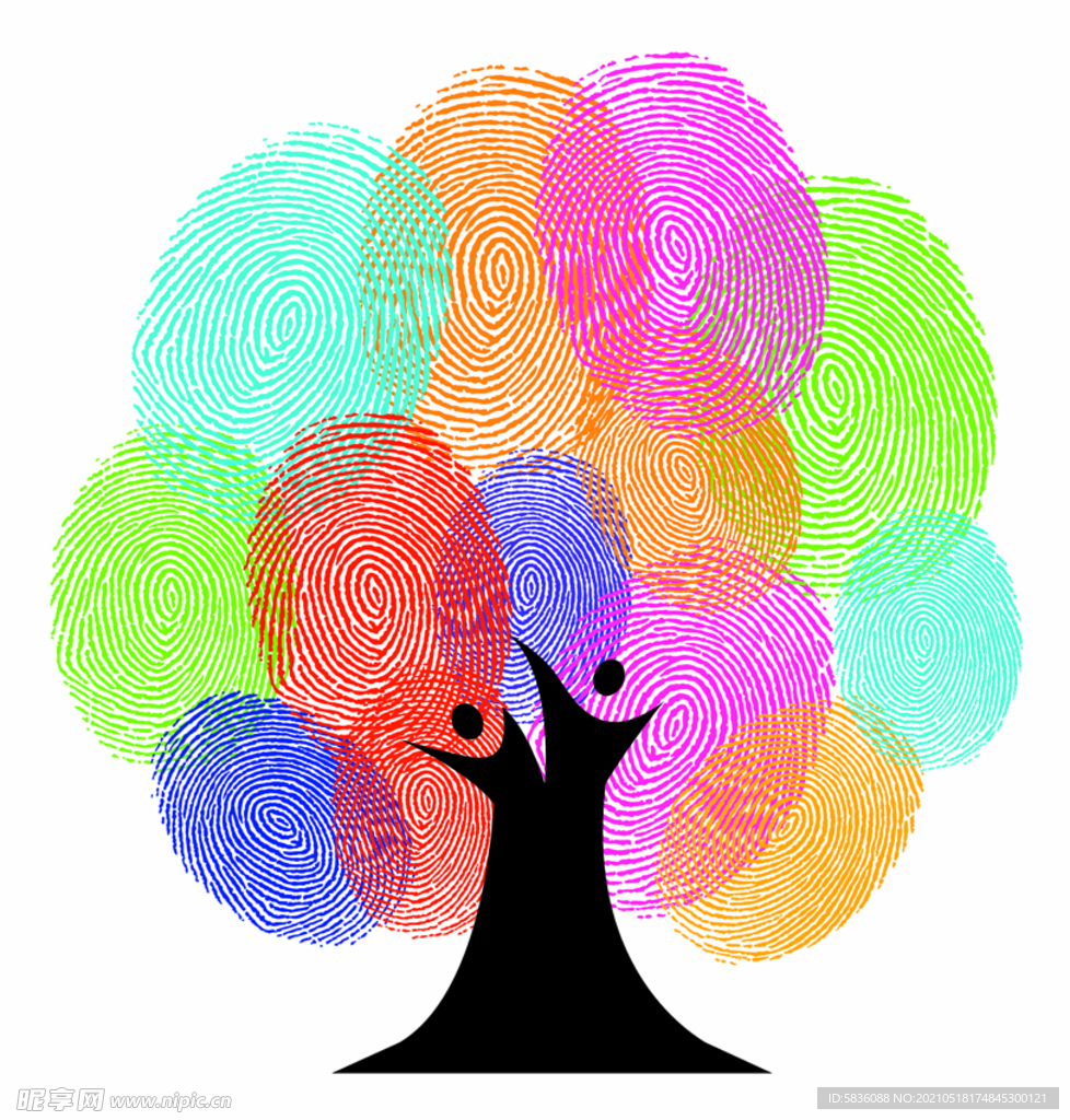创意彩色指纹卡通树