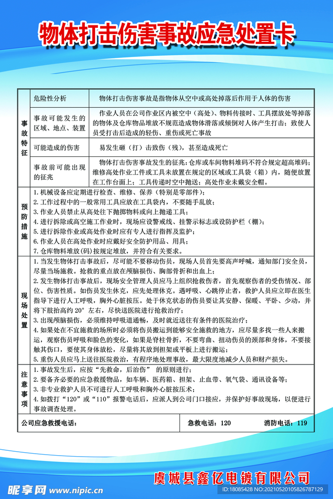 物体打击伤害事故应急处置卡