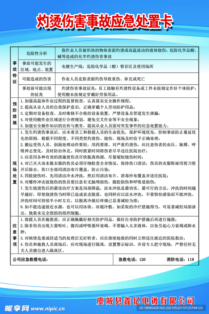 灼烫伤害事故应急处置卡