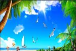 蓝天白云天空背景海鸥 