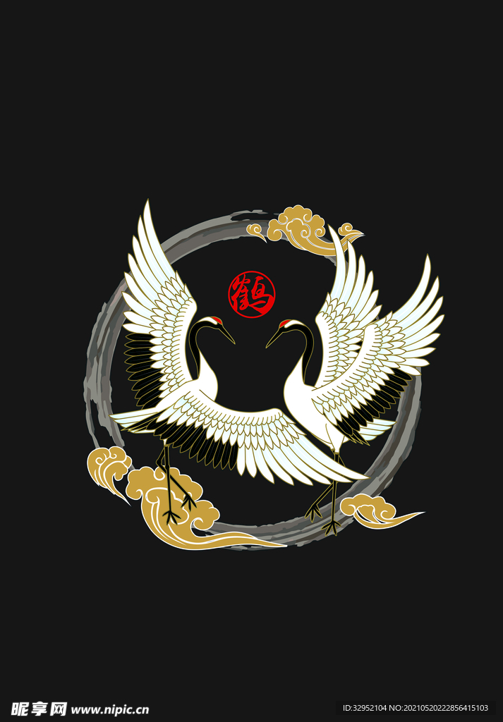 国潮日系新中式仙鹤