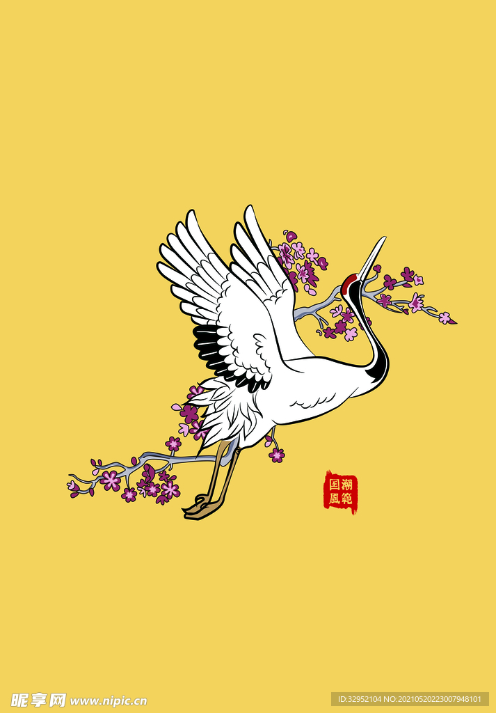 手绘仙鹤鸟飞禽中国风