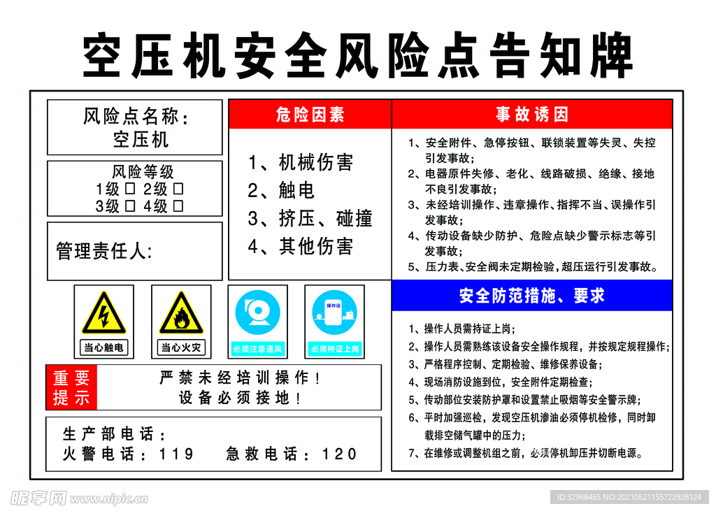 变压机安全风险点告知牌