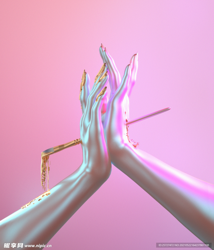 c4d金属质感女人手炫彩