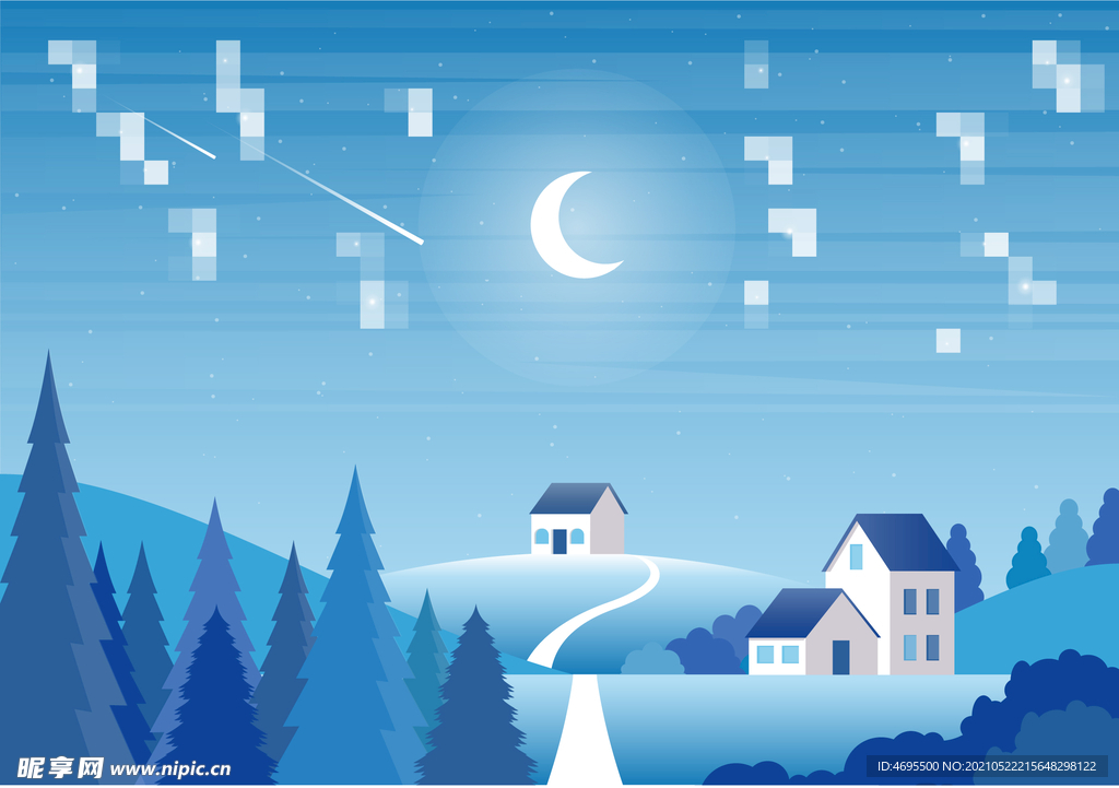 乡村夜晚插画