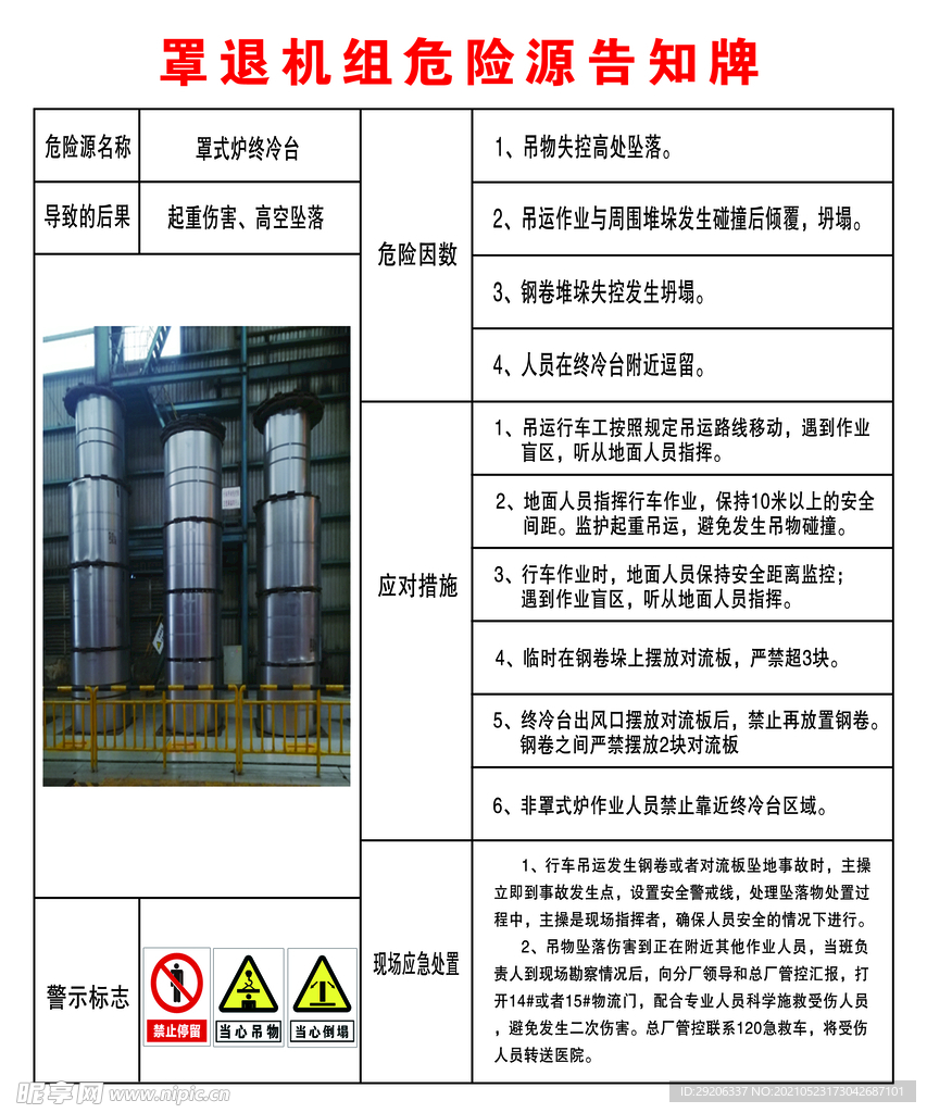 罩退机组终冷台危险源告知牌