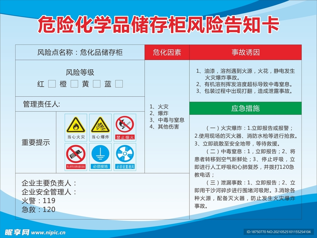 危险化学品储存柜风险告知卡