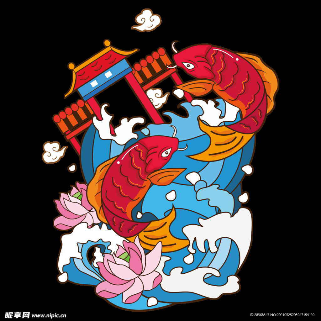 鲤鱼跳龙门-中国最美年画-图片