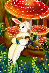 治愈系兔子蘑菇插画
