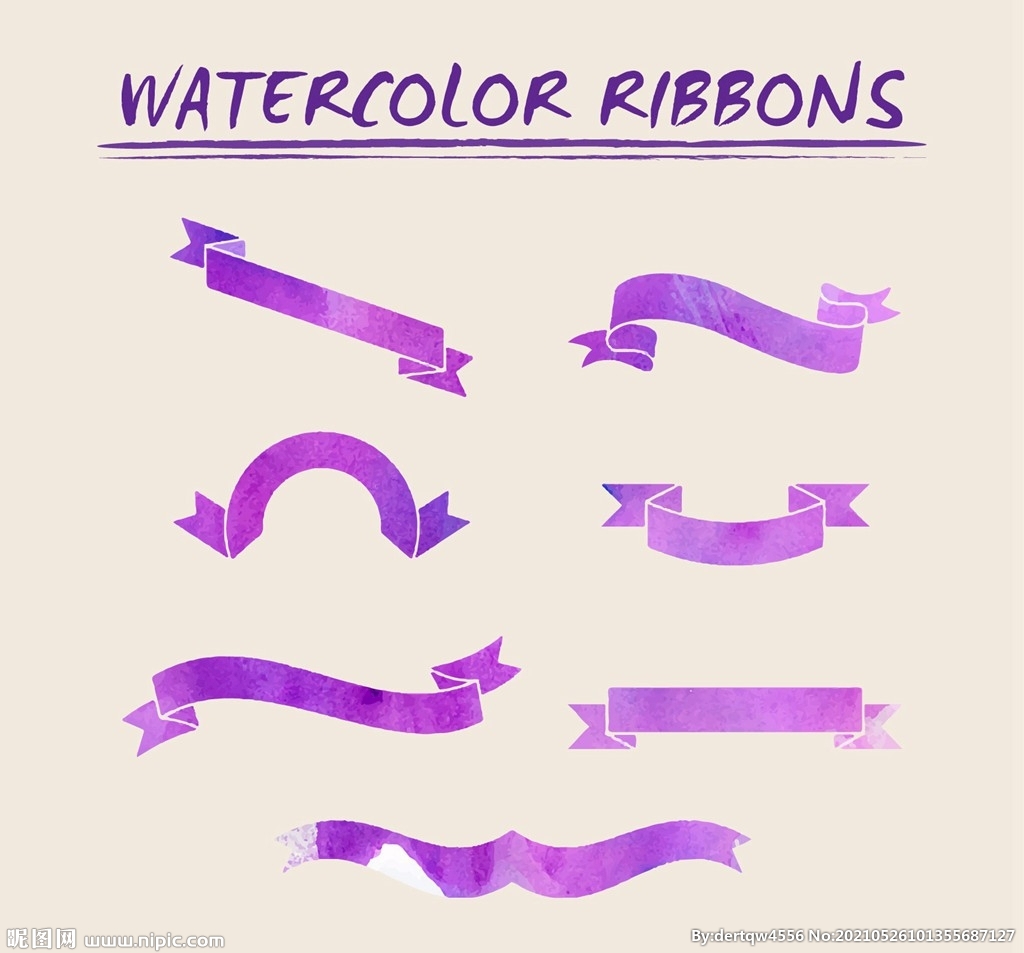 紫色水彩彩带