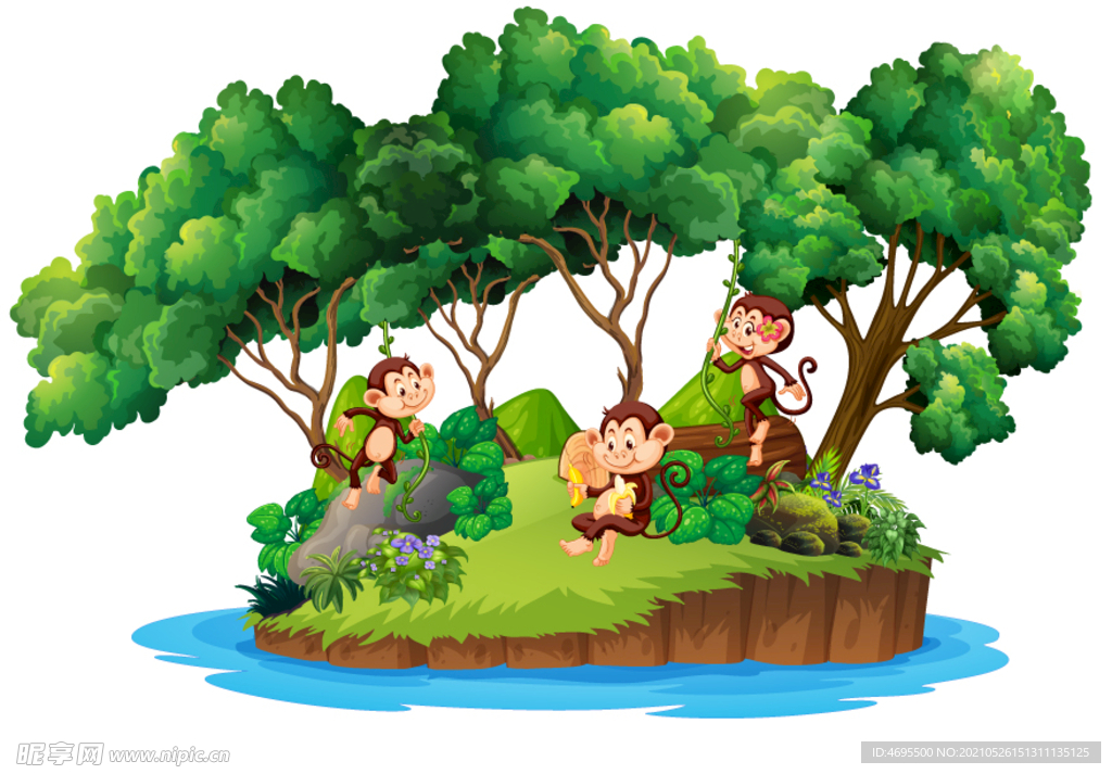 大树 猴子乐园插画