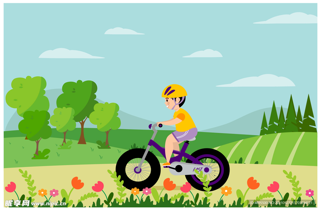 卡通骑自行车插图