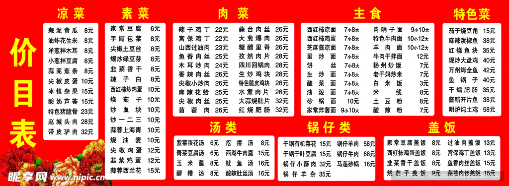 价目表