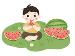 手绘清新夏天夏季立夏在草地上吃