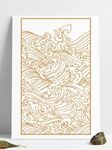 新中式金色海浪装饰底纹线稿