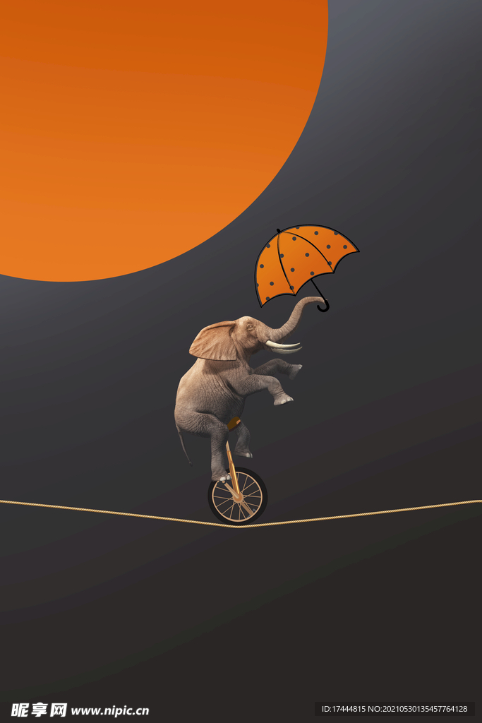 杂耍卡通大象太空玄关装饰画