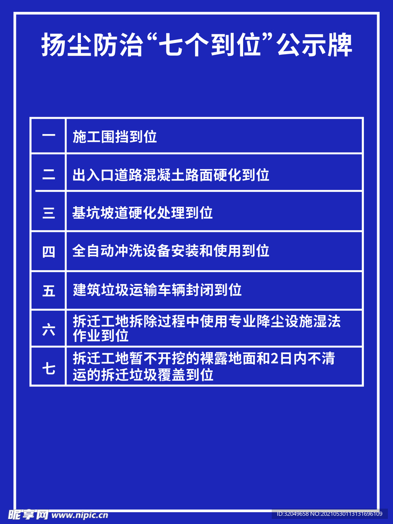 扬尘防治七个到位公示牌