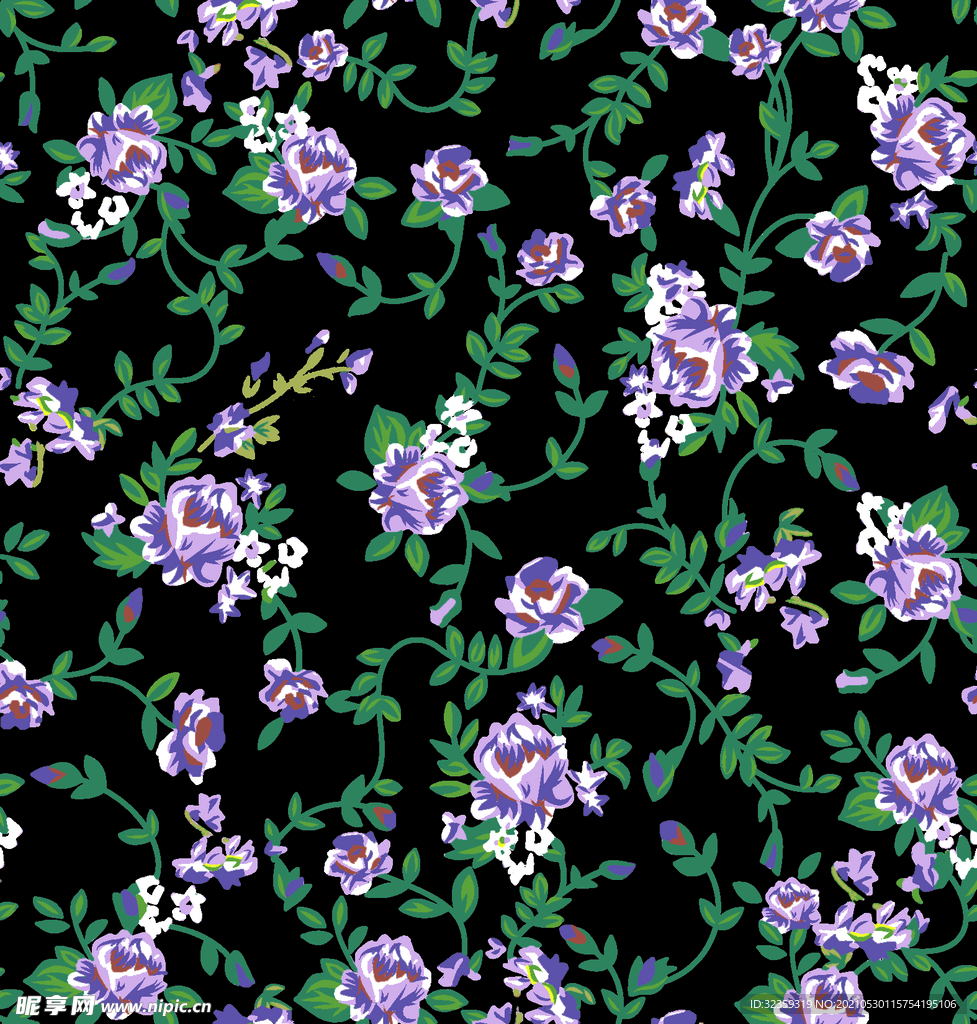 大牌黑底紫碎花